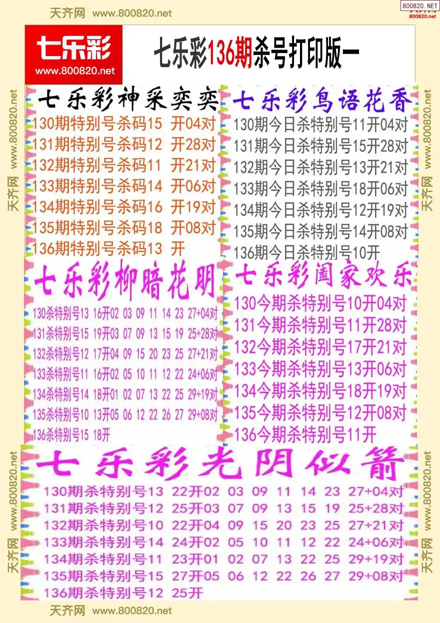 七乐彩杀号打印版一