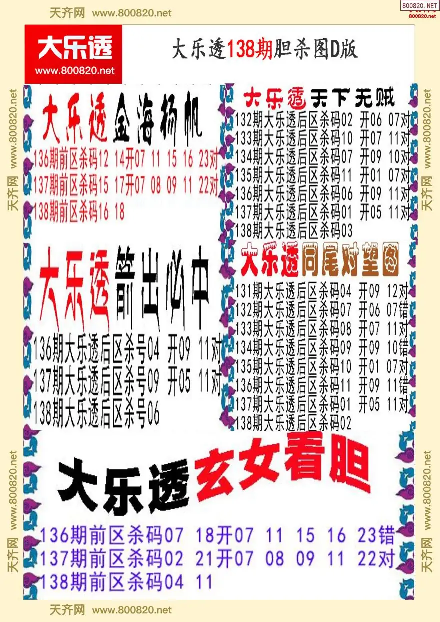 大乐透胆杀图D版