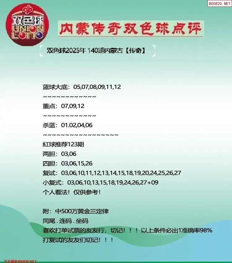 内蒙传奇双色球点评