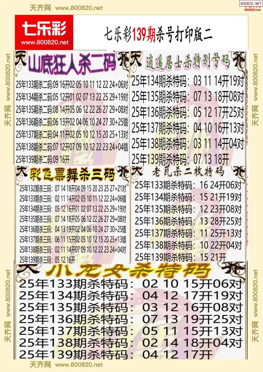 七乐彩杀号打印版二