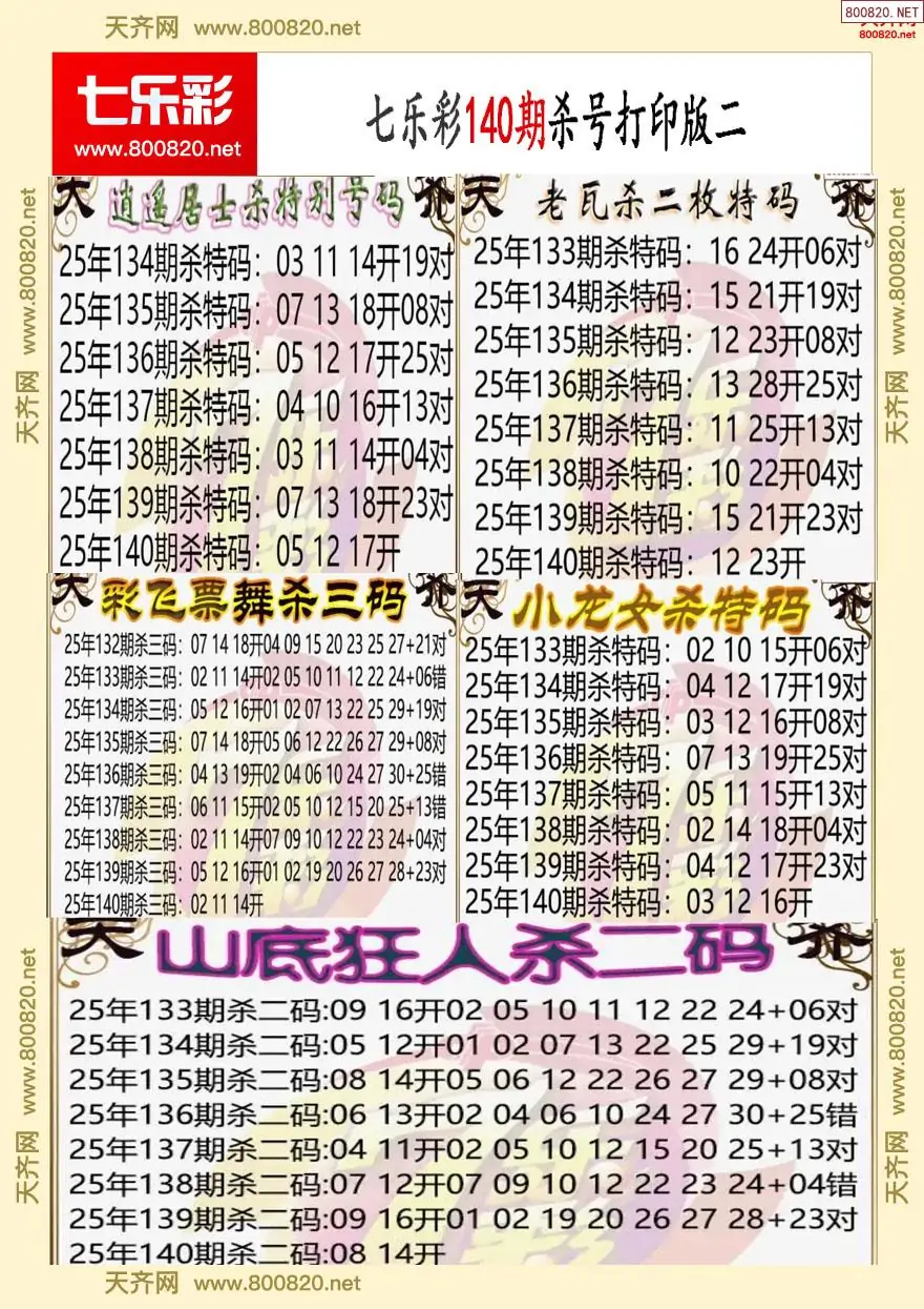 七乐彩杀号打印版二