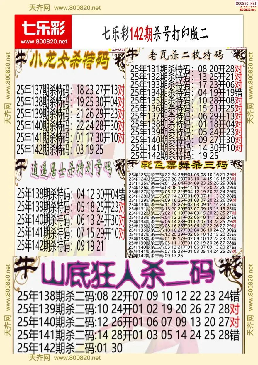 七乐彩杀号打印版二