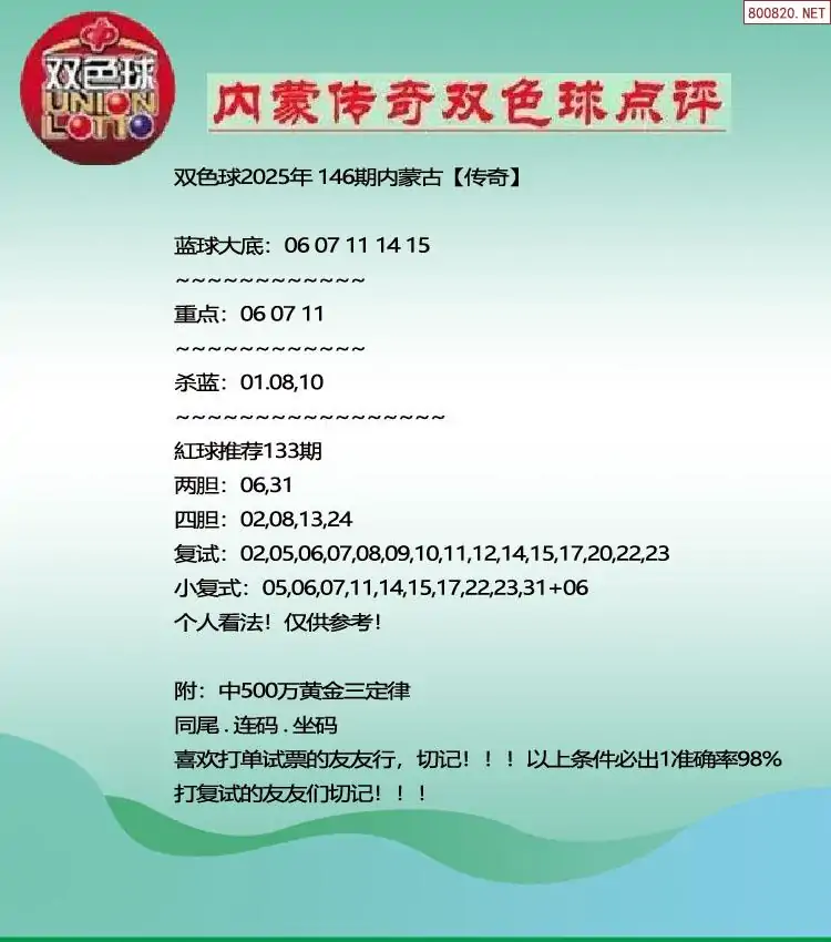 内蒙传奇双色球点评