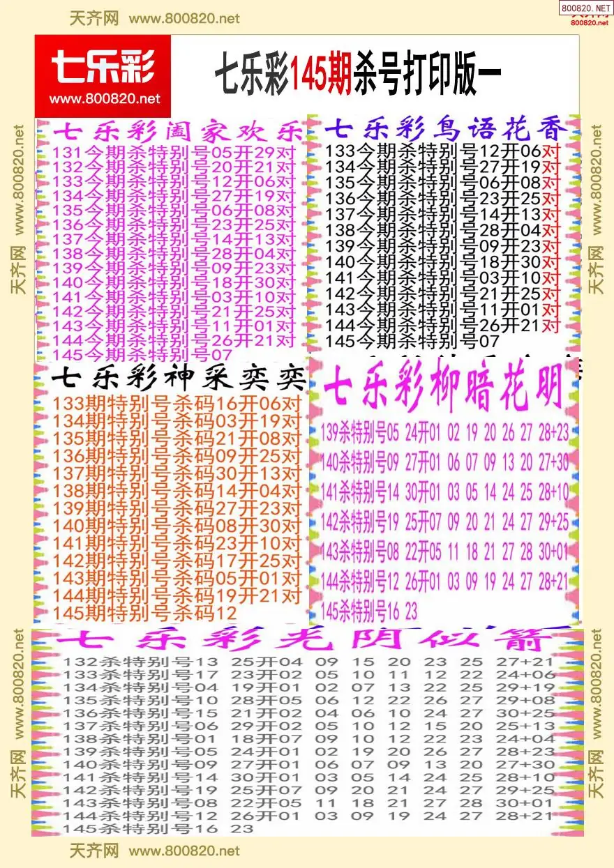 七乐彩杀号打印版一