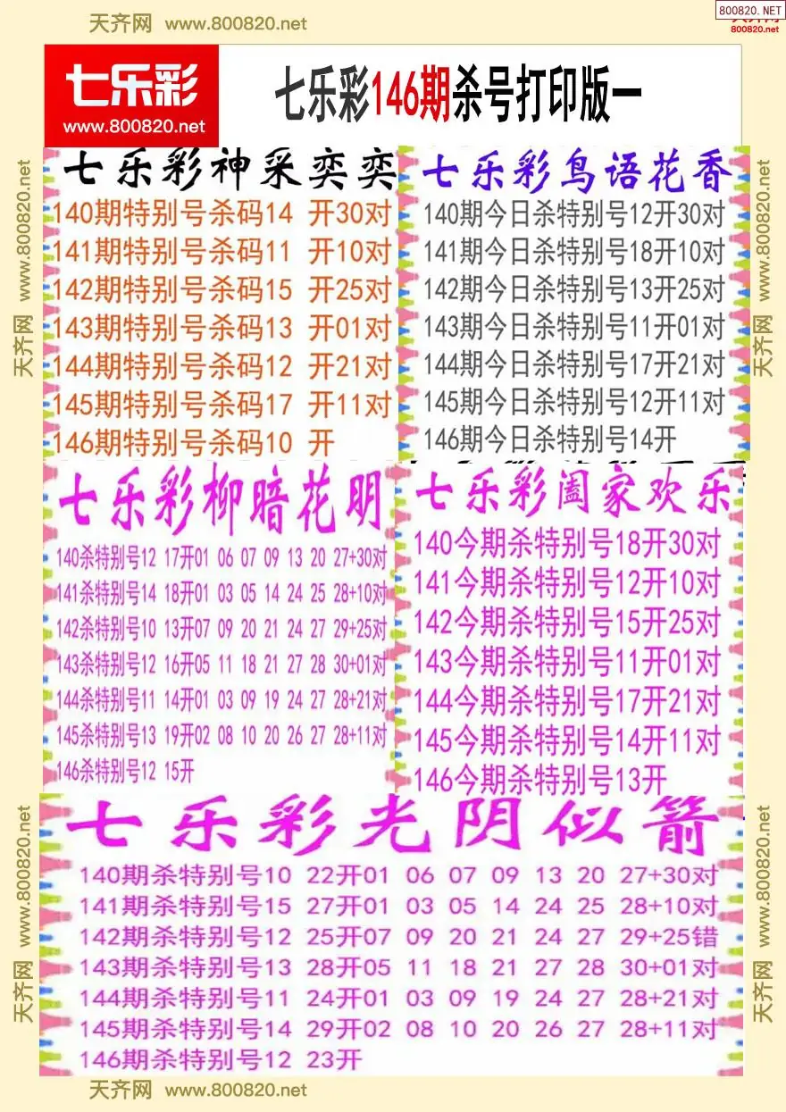 七乐彩杀号打印版一