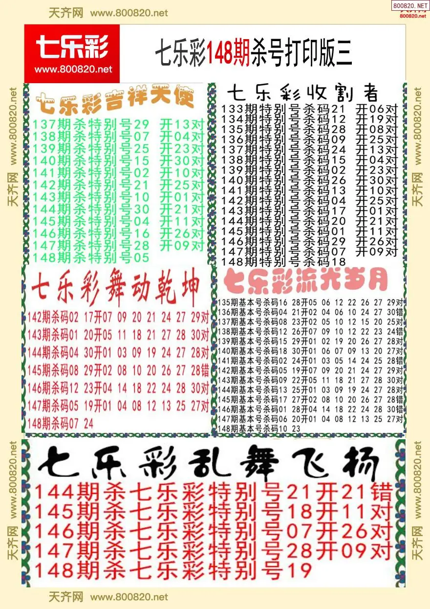 七乐彩杀号打印版三