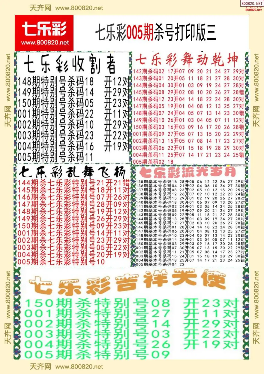 七乐彩杀号打印版三