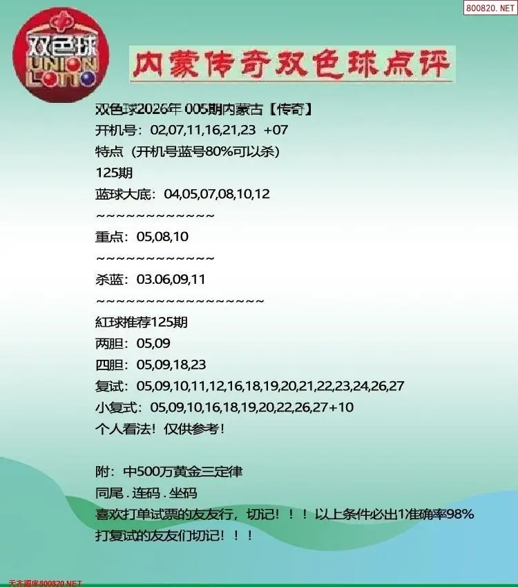 内蒙传奇双色球点评