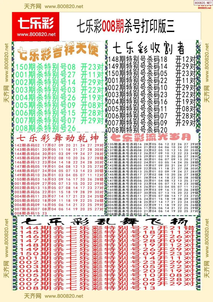七乐彩杀号打印版三