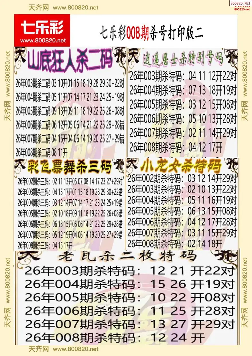 七乐彩杀号打印版二