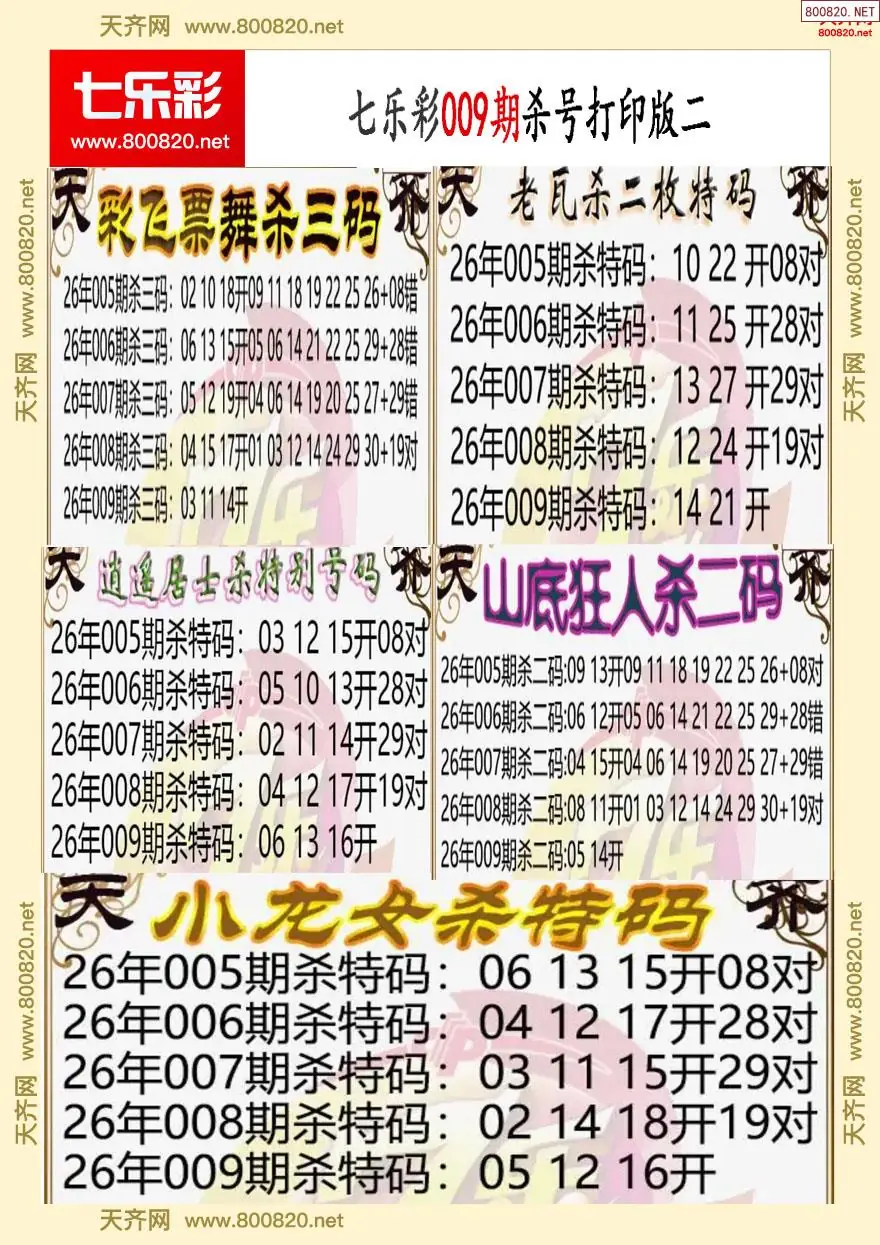 七乐彩杀号打印版二