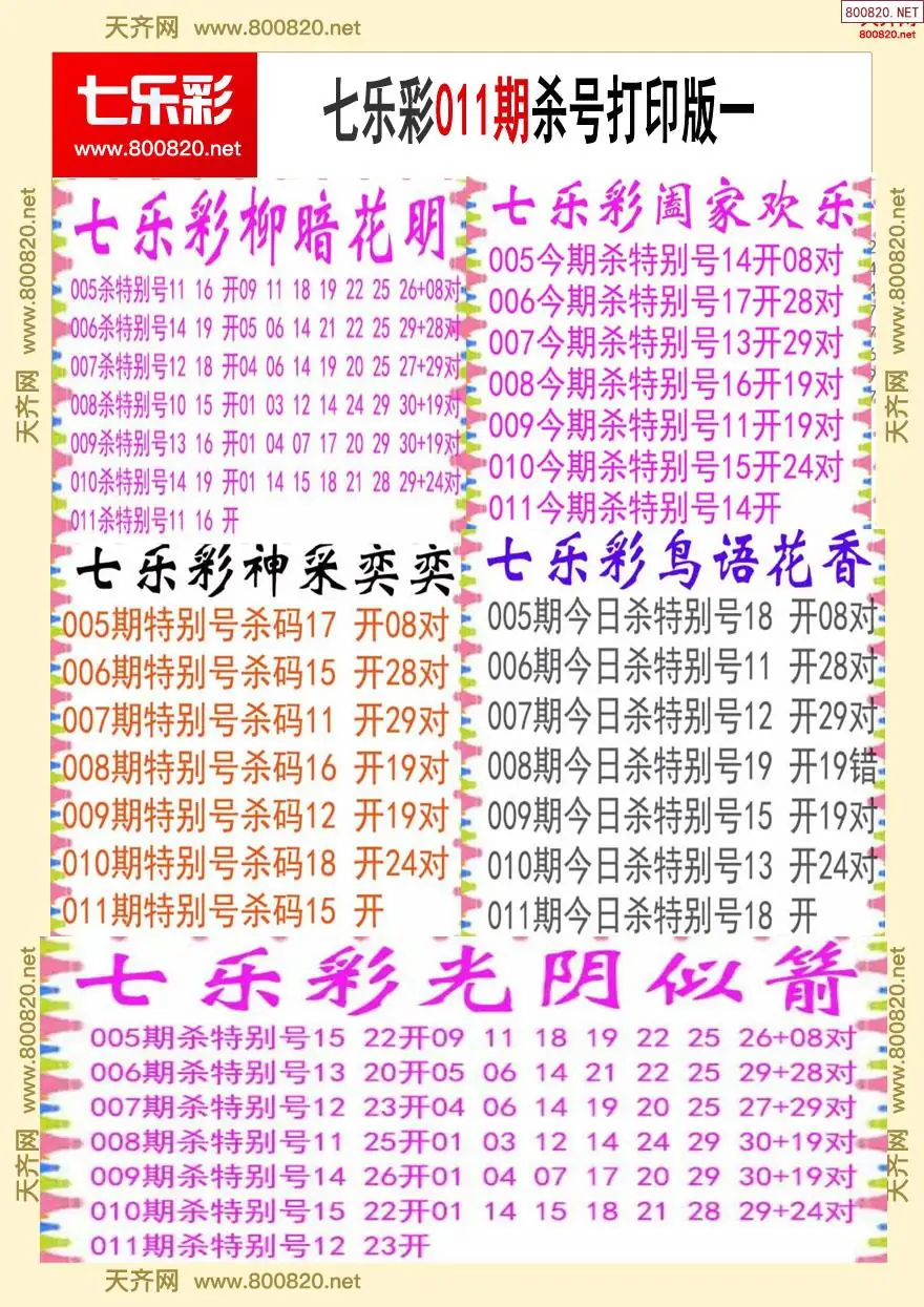 七乐彩杀号打印版一