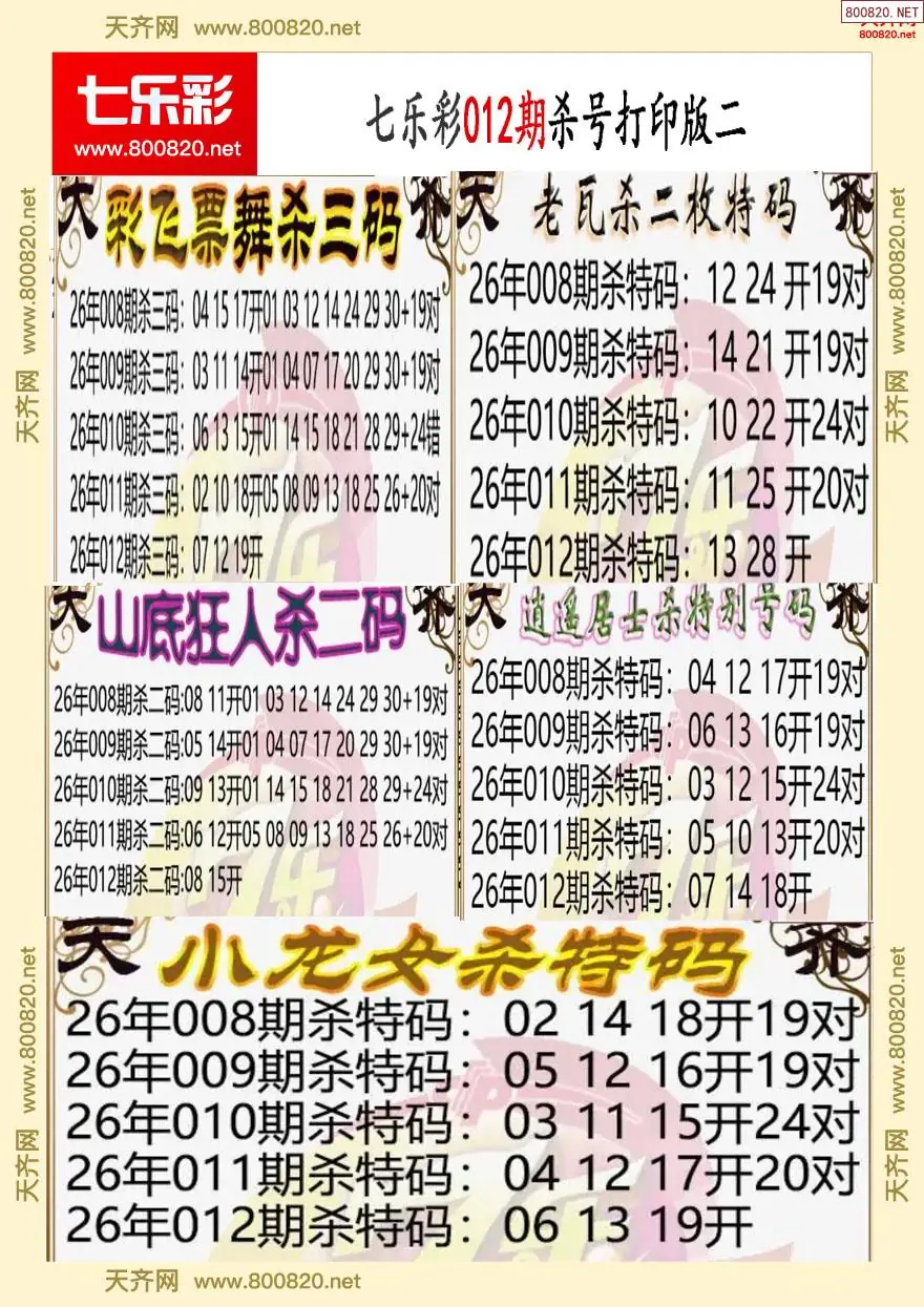 七乐彩杀号打印版二