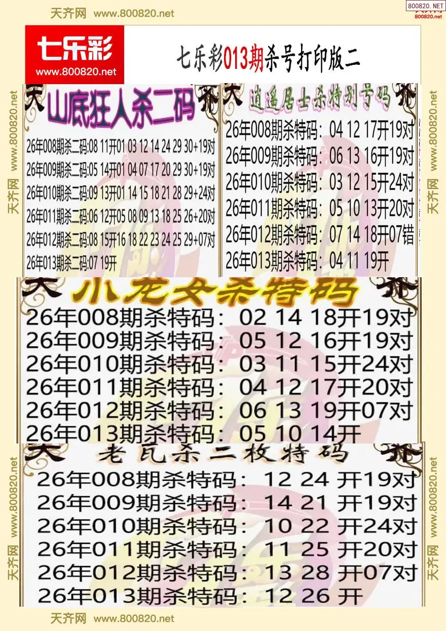 七乐彩杀号打印版二