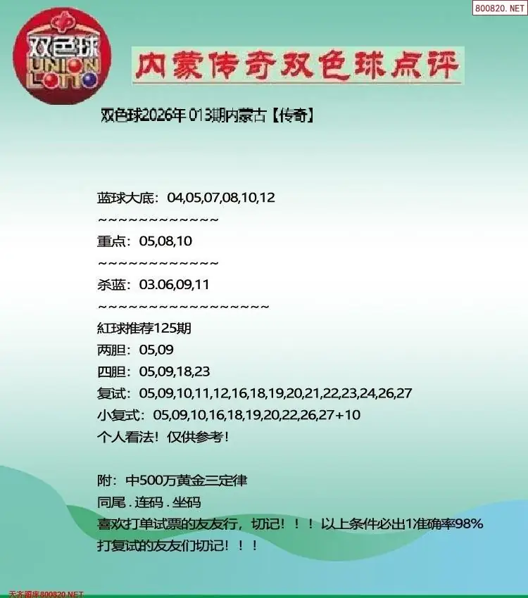 内蒙传奇双色球点评