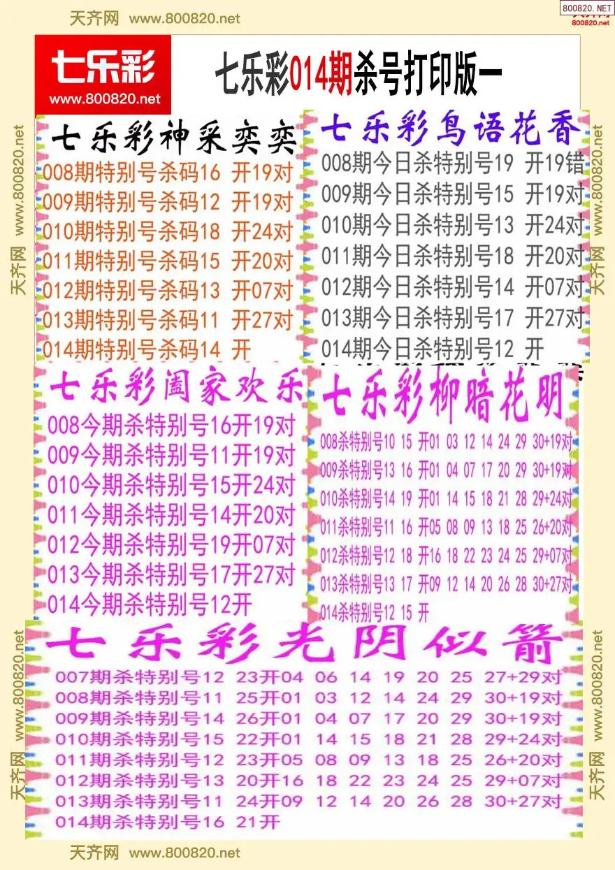 七乐彩杀号打印版一