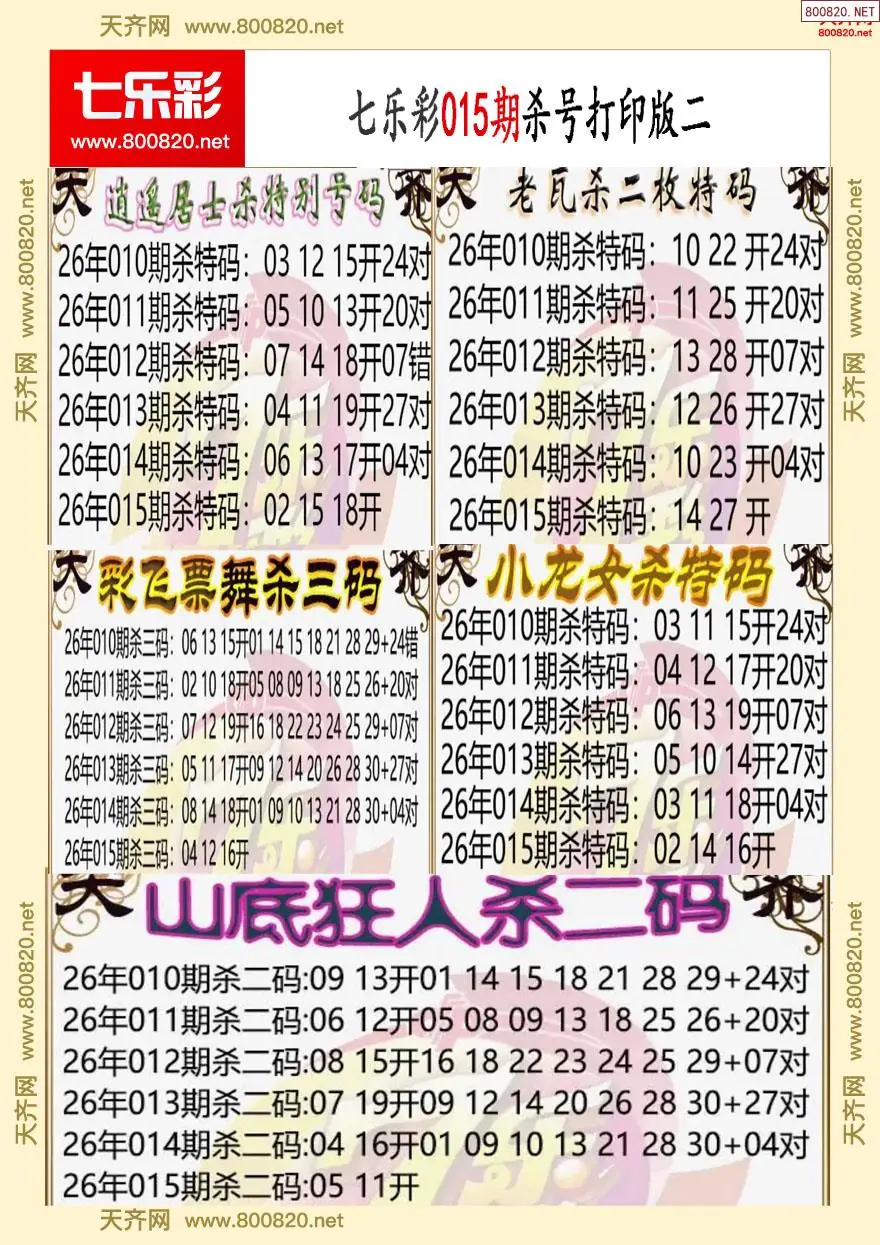 七乐彩杀号打印版二
