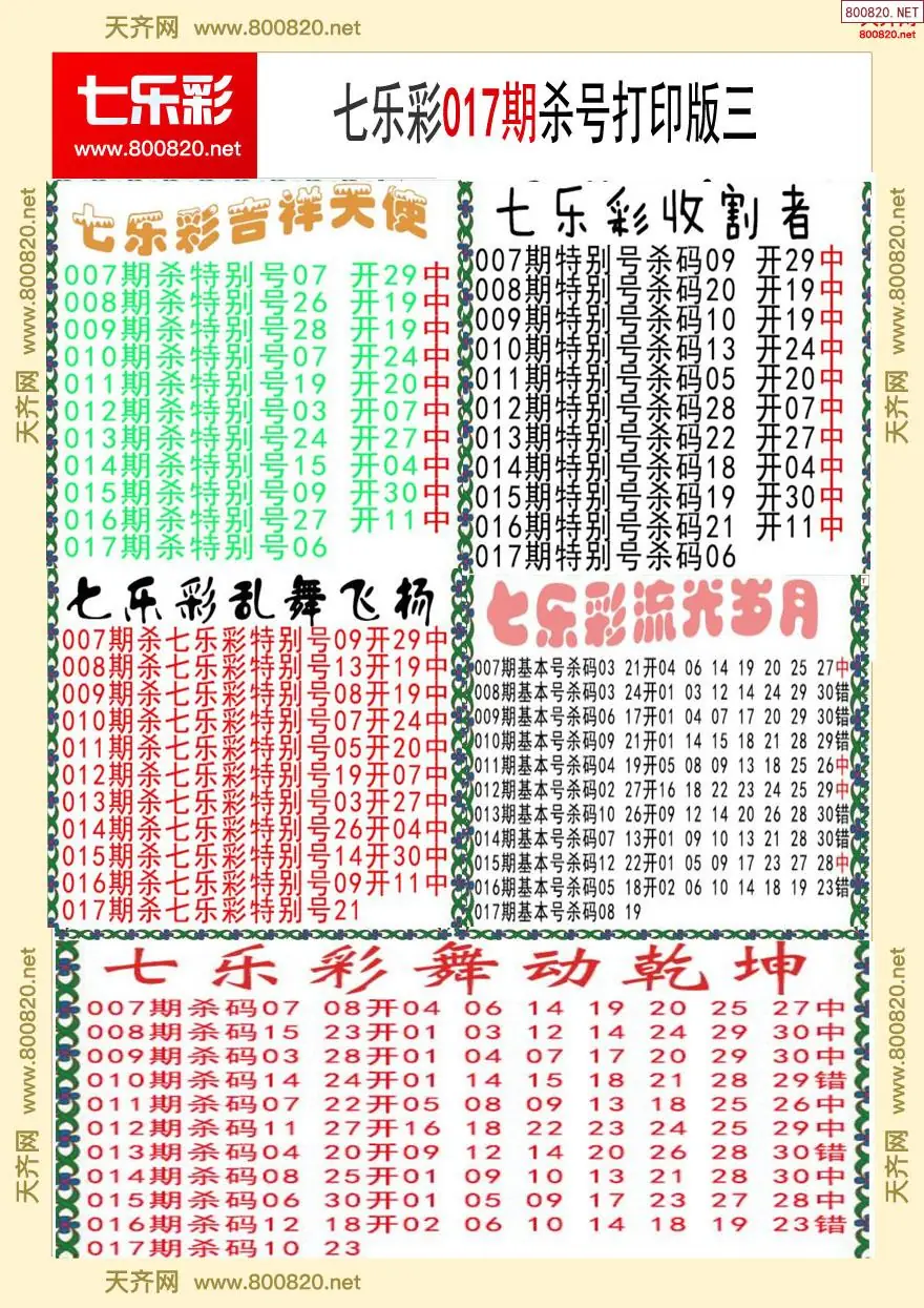 七乐彩杀号打印版三