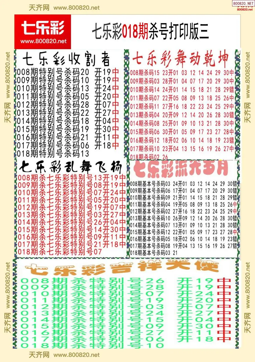 七乐彩杀号打印版三