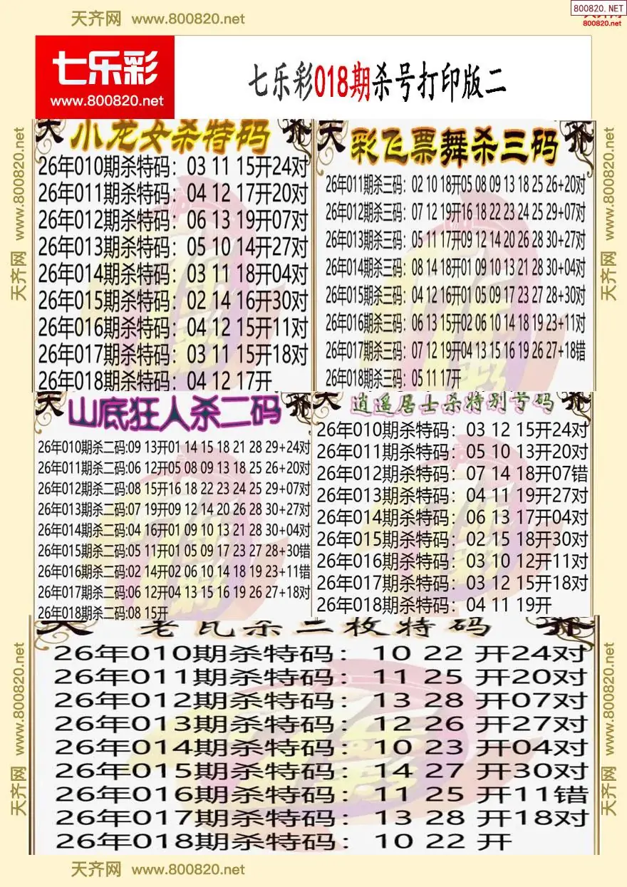 七乐彩杀号打印版二