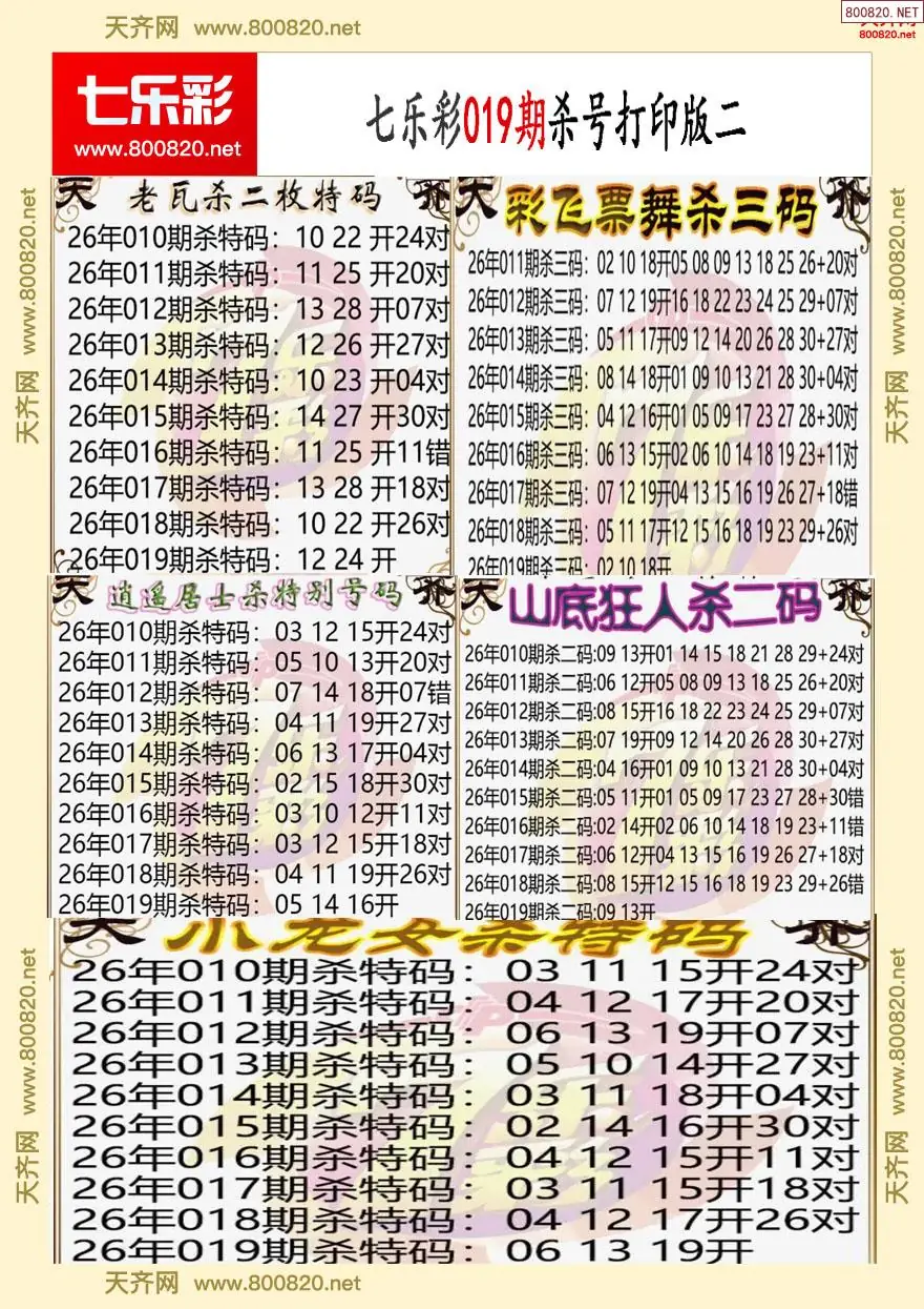 七乐彩杀号打印版二