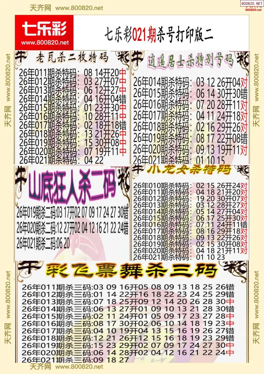 七乐彩杀号打印版二