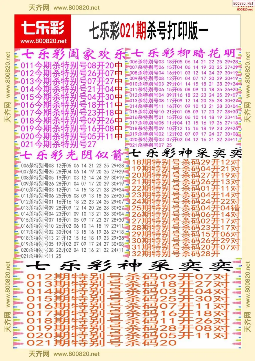 七乐彩杀号打印版一