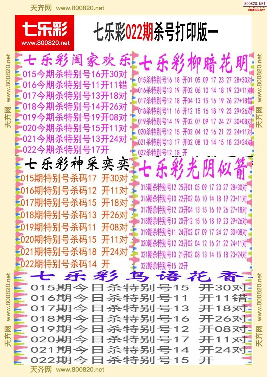 七乐彩杀号打印版一