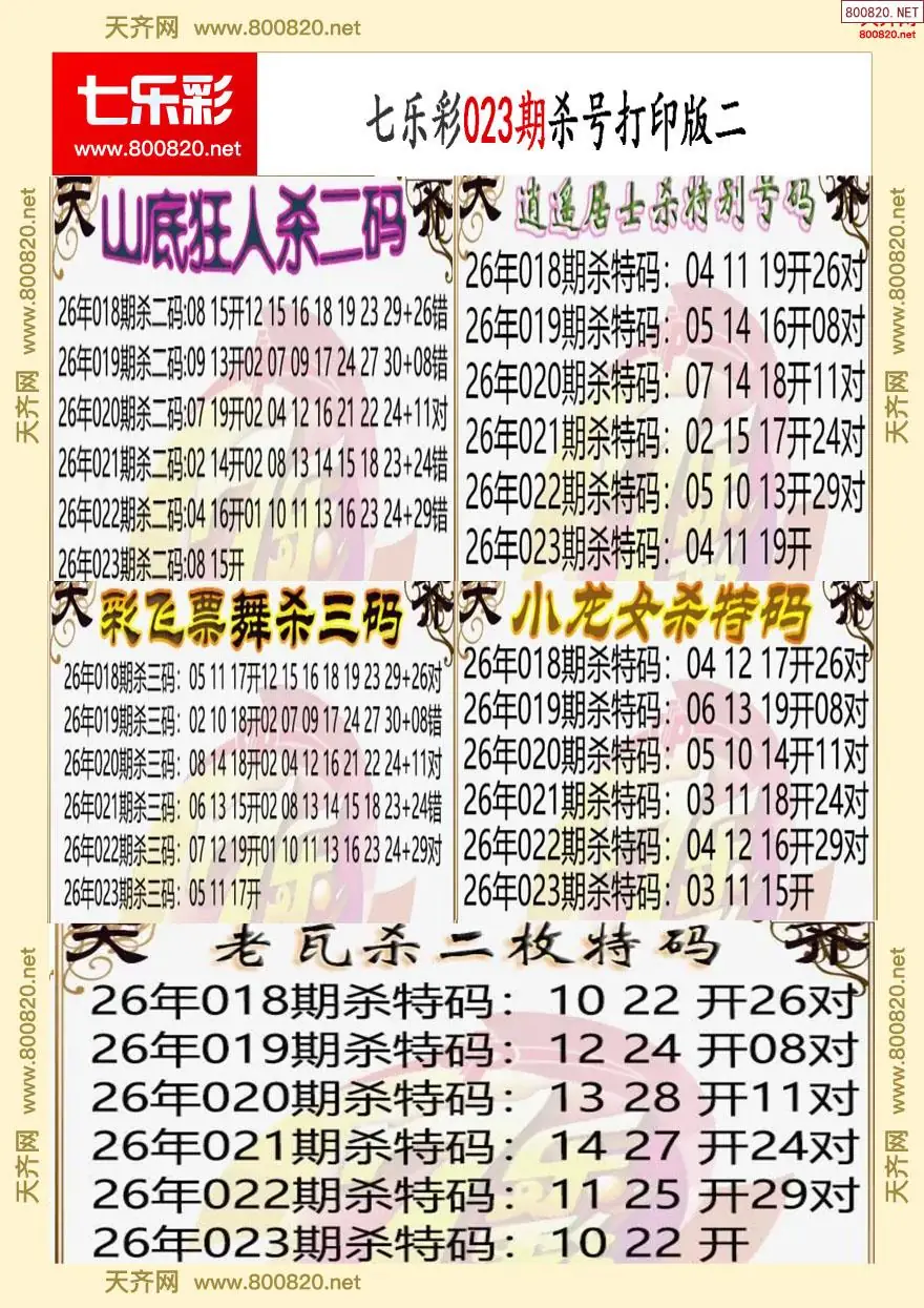 七乐彩杀号打印版二