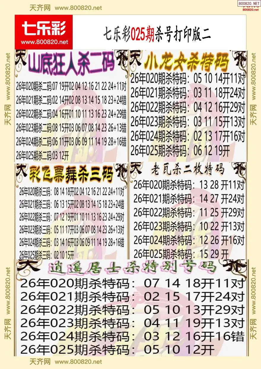 七乐彩杀号打印版二