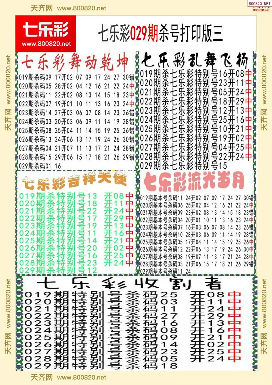 七乐彩杀号打印版三