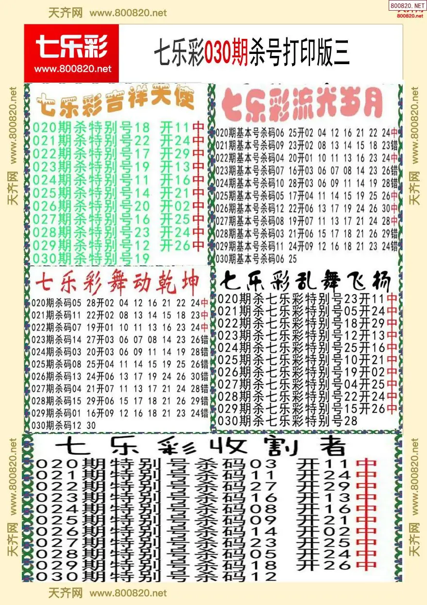 七乐彩杀号打印版三