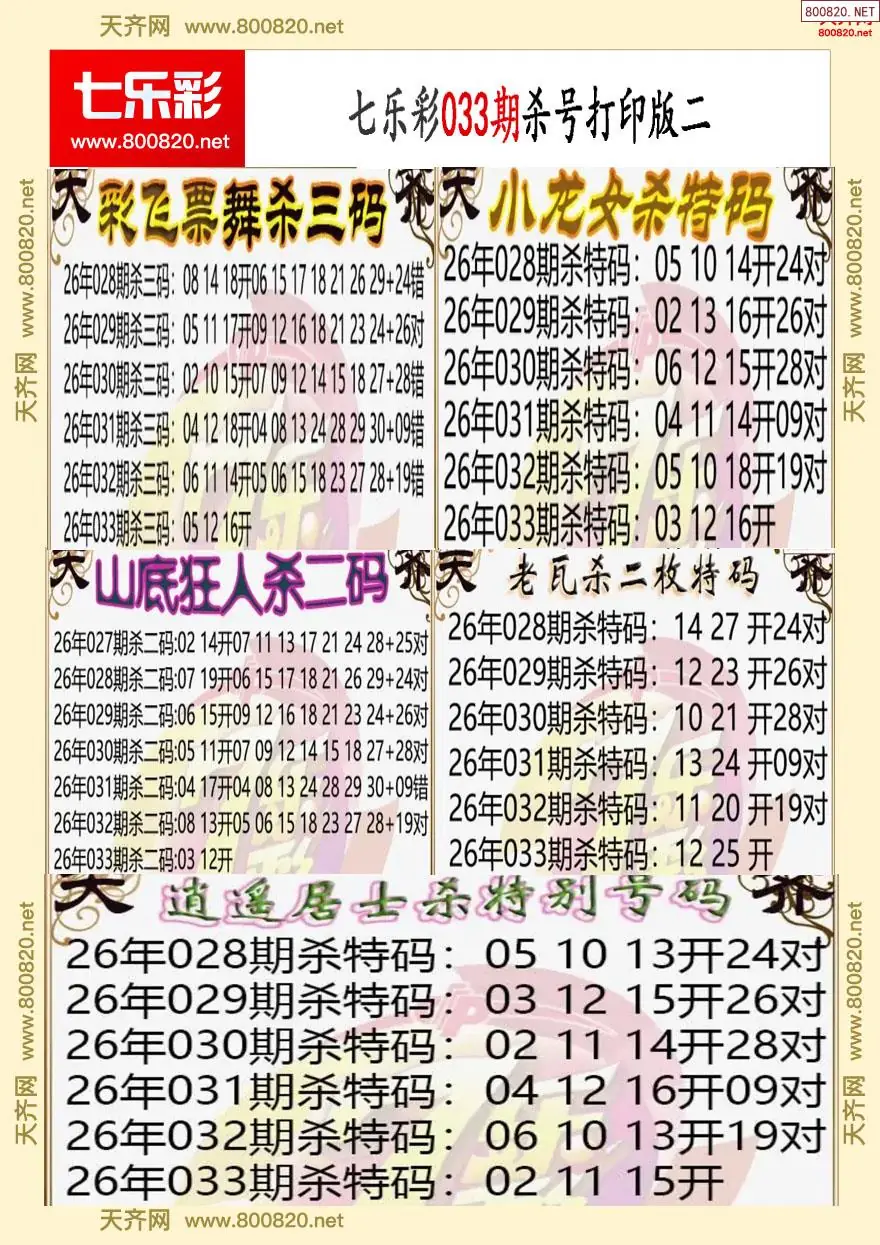七乐彩杀号打印版二