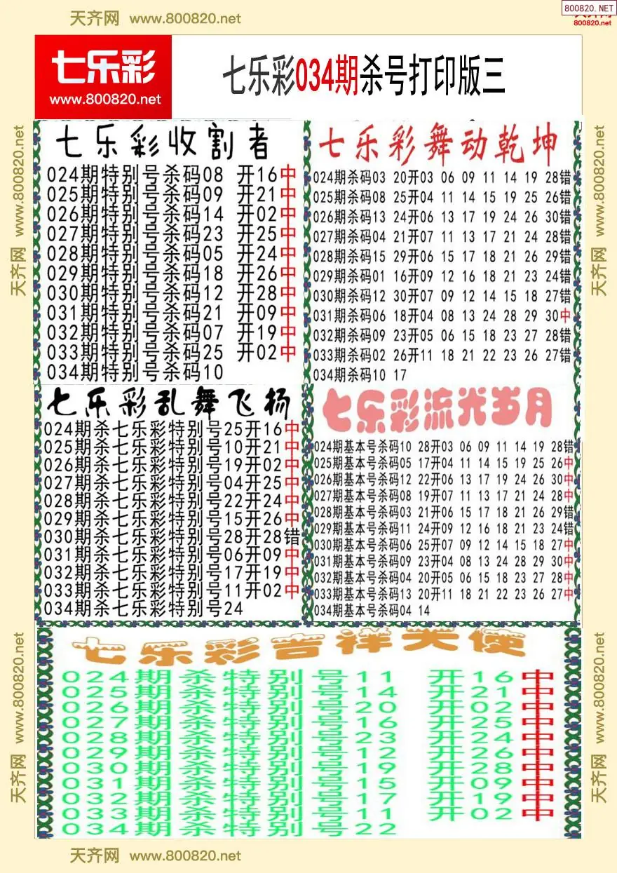 七乐彩杀号打印版三