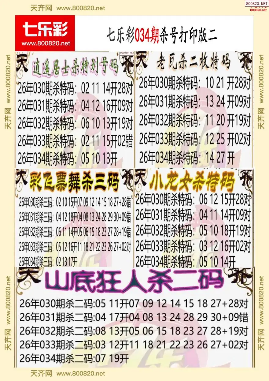 七乐彩杀号打印版二