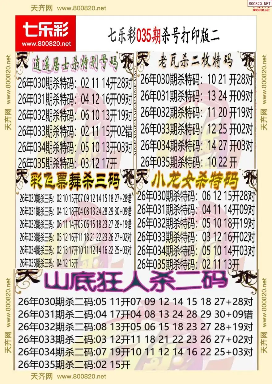 七乐彩杀号打印版二