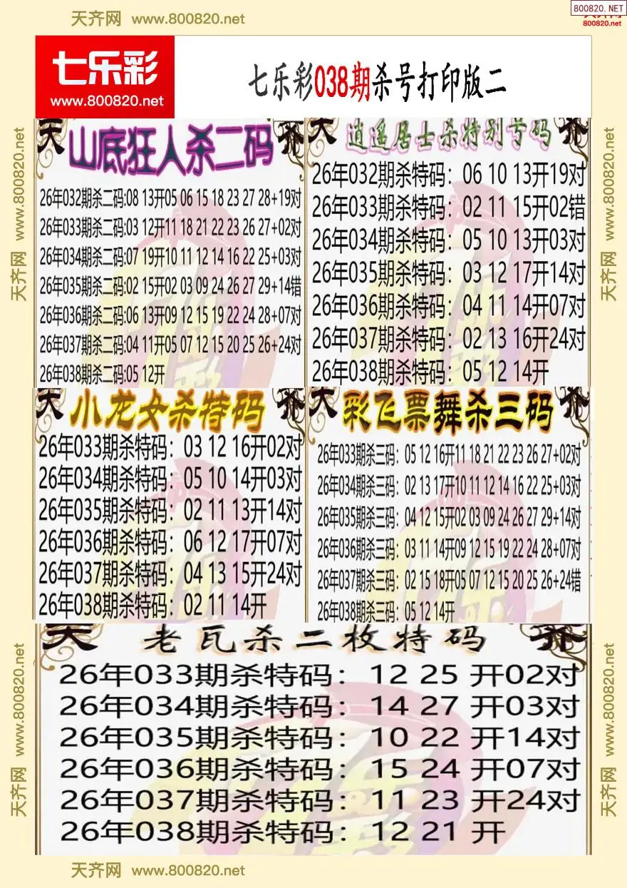 七乐彩杀号打印版二