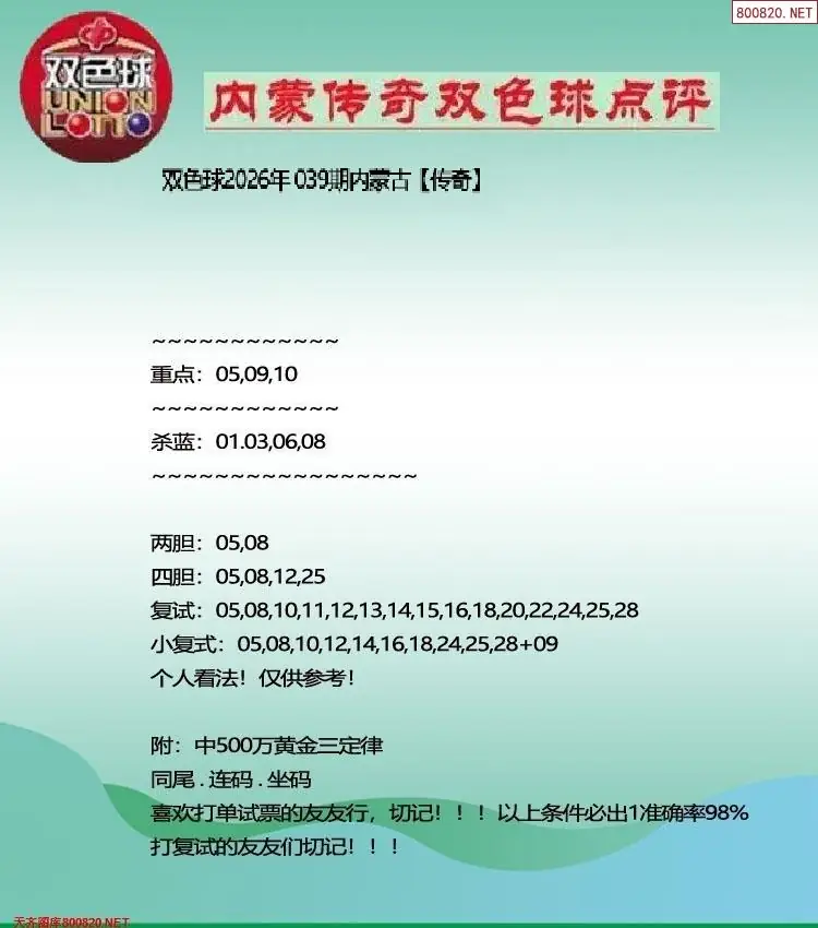 内蒙传奇双色球点评