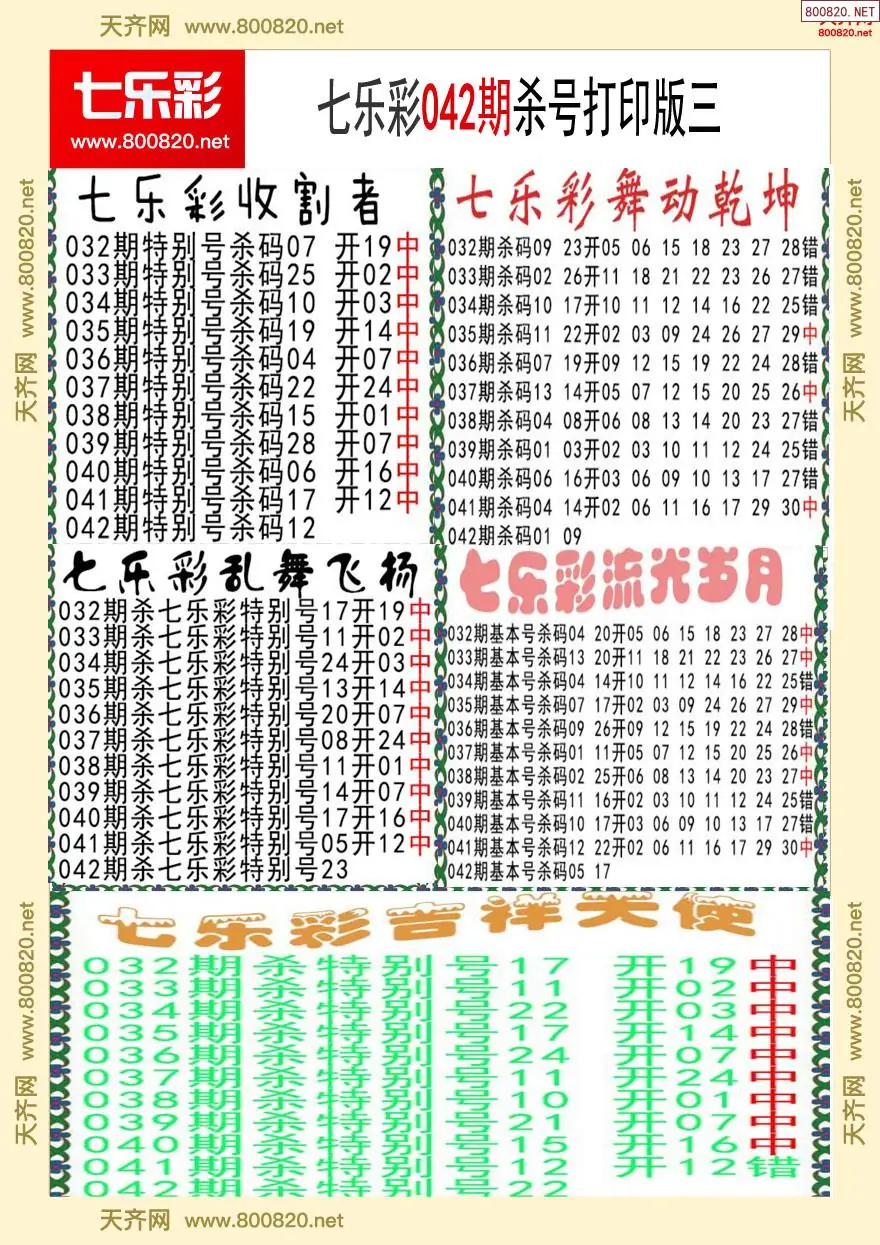 七乐彩杀号打印版三