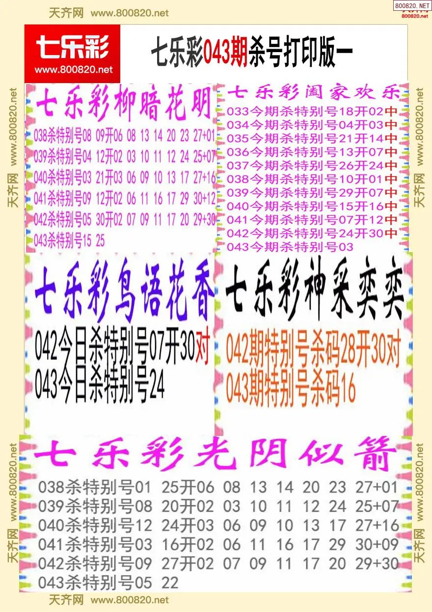 七乐彩杀号打印版一