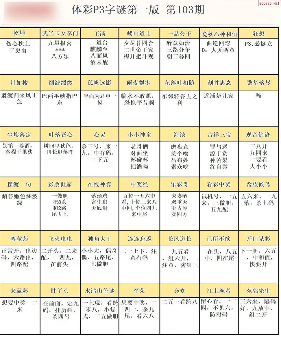 P3字谜彩报