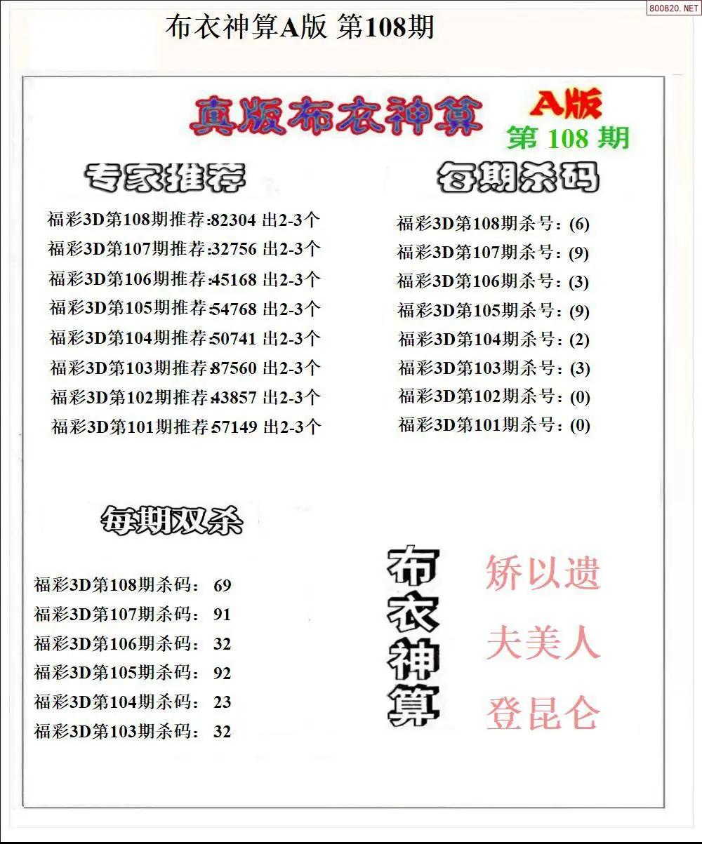 布衣神算A