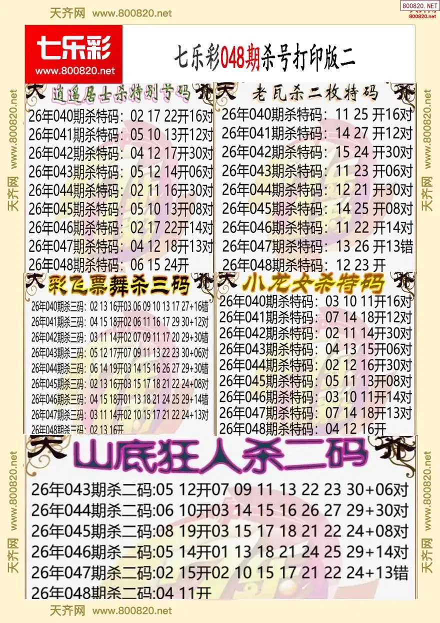 七乐彩杀号打印版二