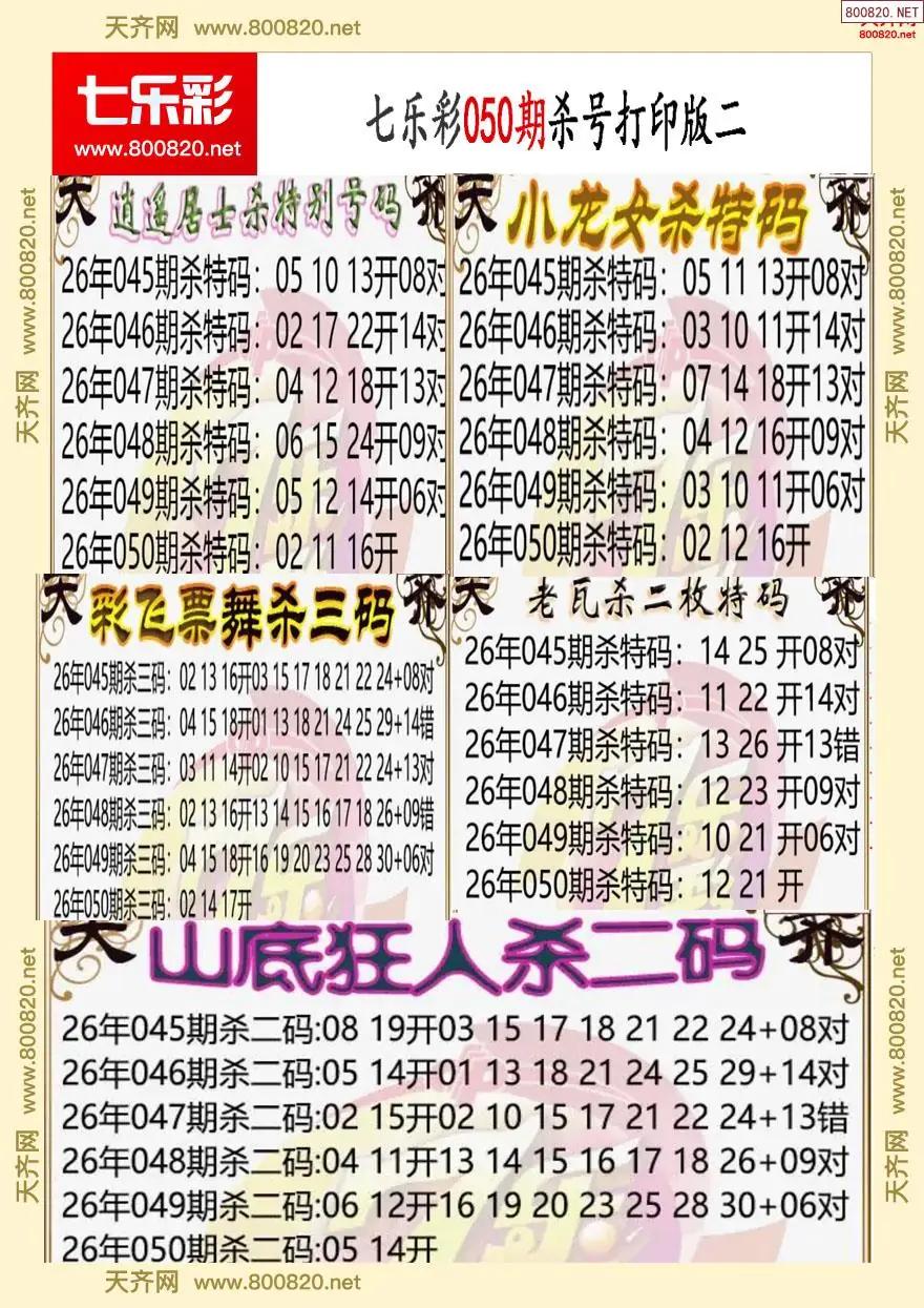 七乐彩杀号打印版二