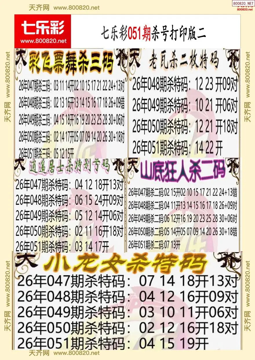 七乐彩杀号打印版二
