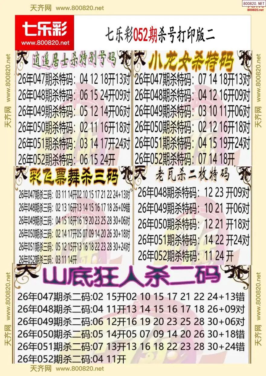 七乐彩杀号打印版二