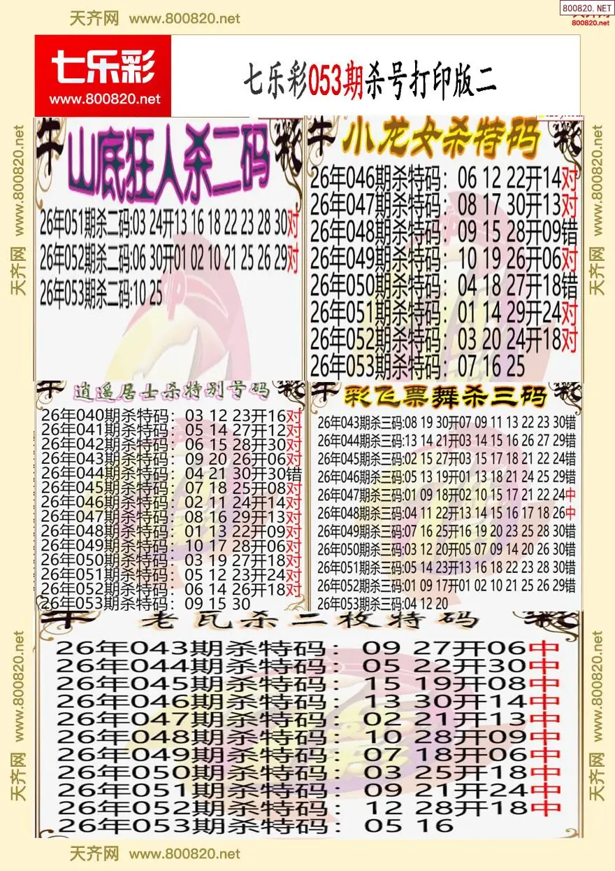 七乐彩杀号打印版二