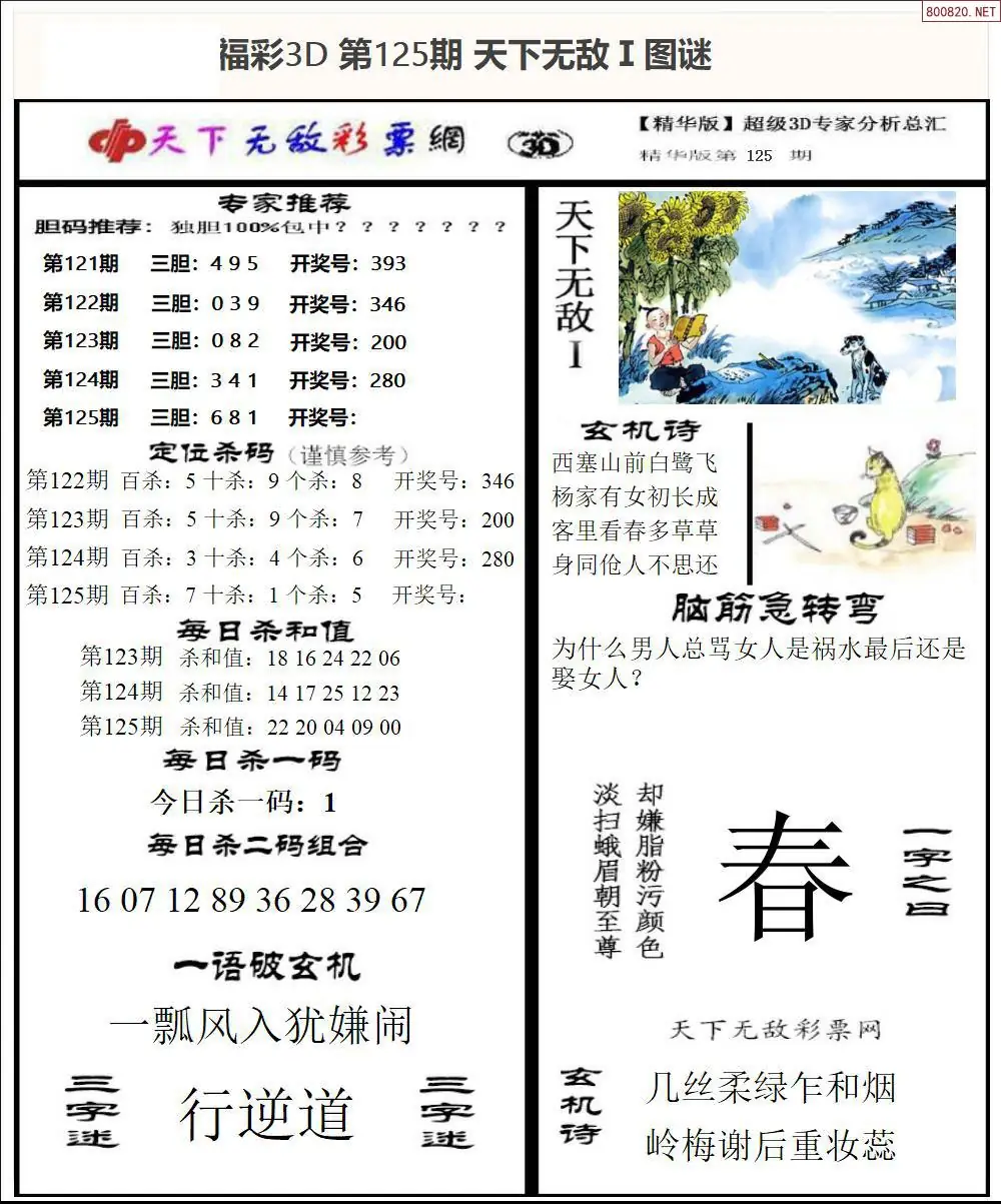3D天下荐彩1