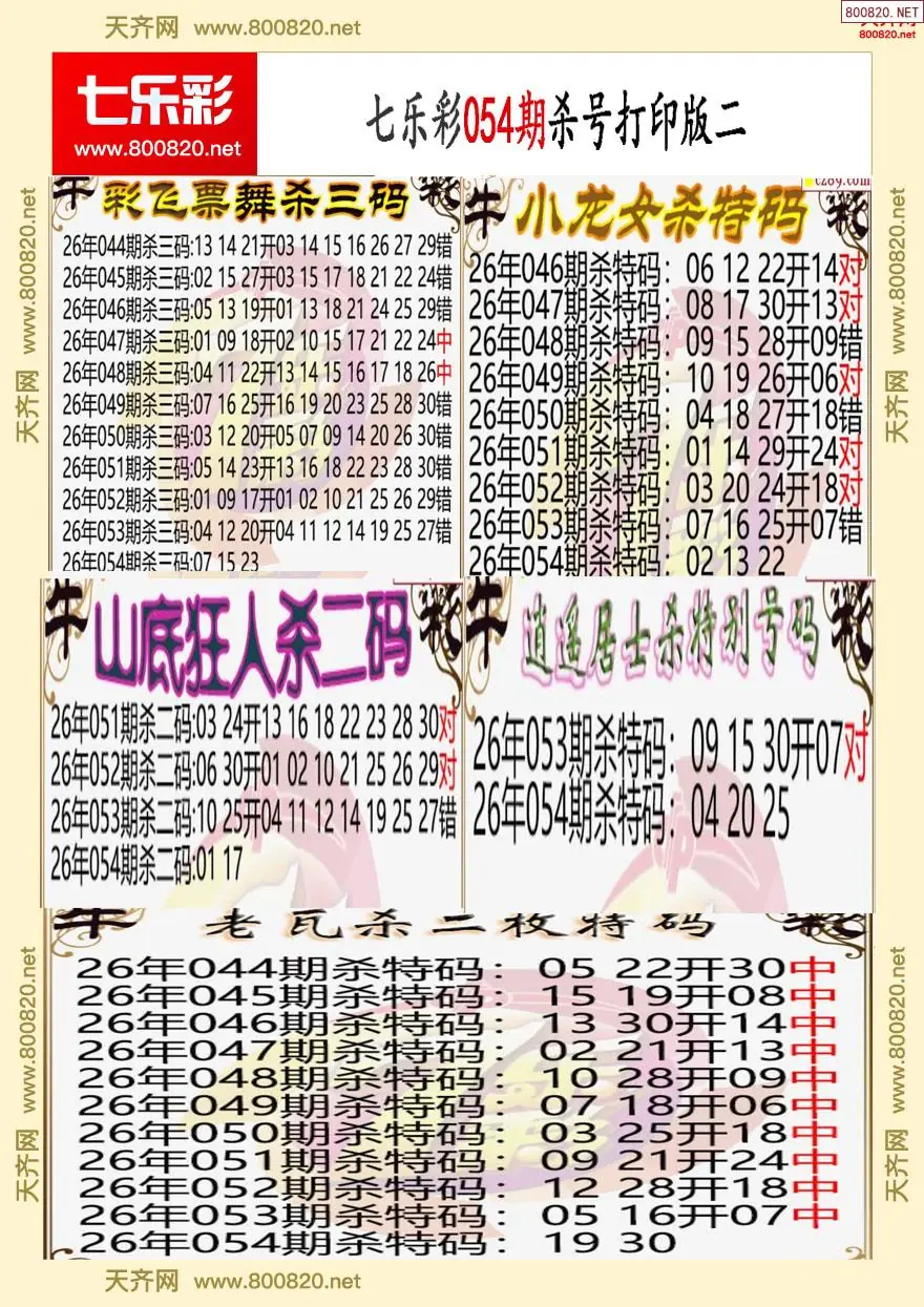 七乐彩杀号打印版二