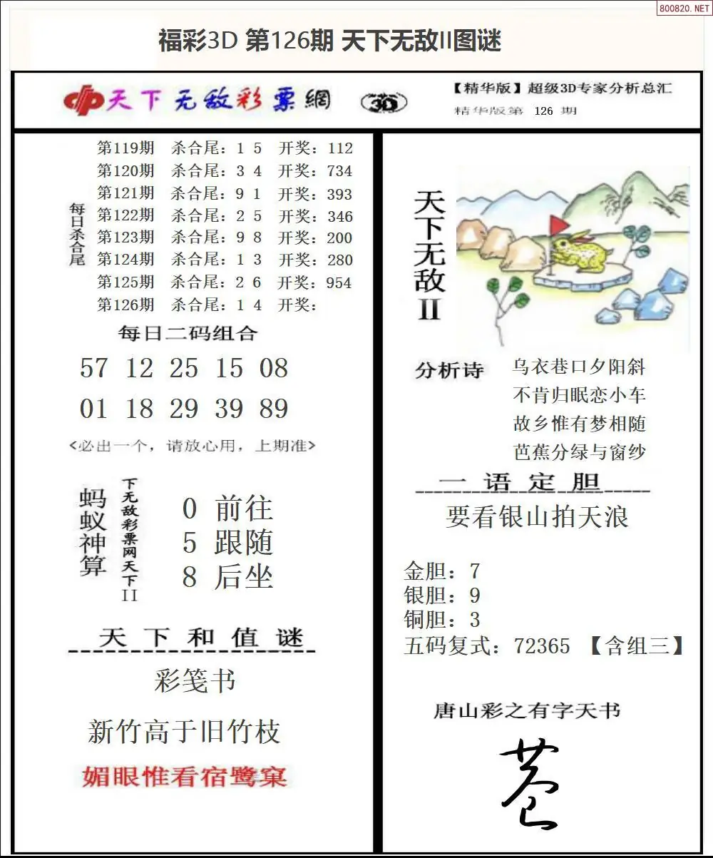 3D天下荐彩2
